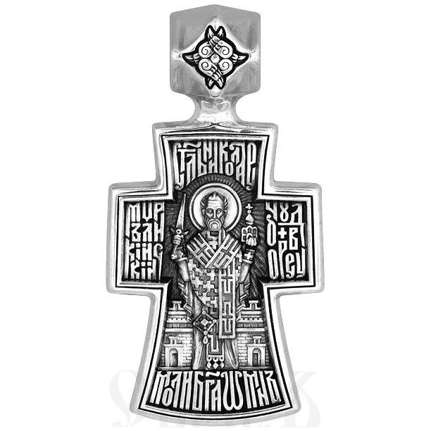 крест «распятие. свт. николай чудотворец. молитва «да воскреснет бог», серебро 925 проба (арт. 101.548)