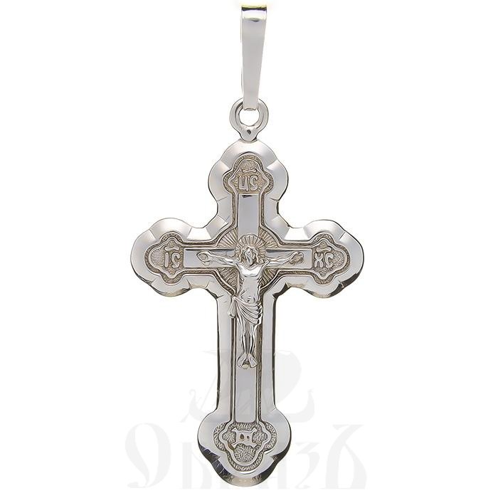 золотой крест трилистник с молитвой "спаси и сохрани", 585 проба белого цвета (арт. п30026-з5б)