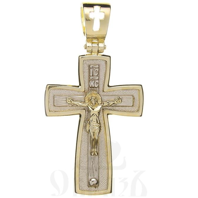 золотой крест с иисусовой молитвой, 585 проба желтого и белого цвета (арт. п30071-з5жб)