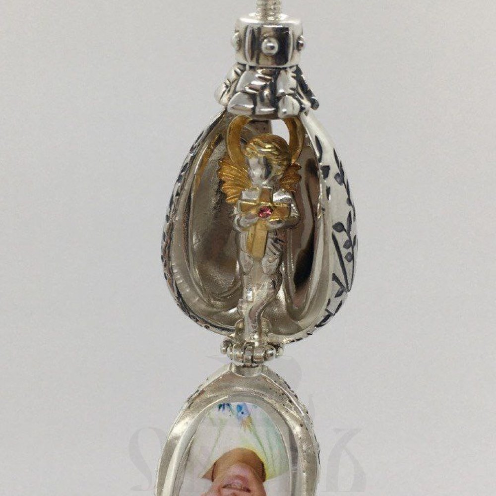 медальон для 3 фото с молитвой ангелу хранителю, серебро 925 проба с золочением (арт. 403ах)